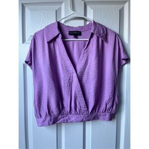 Eloquii Crop Blouse Size 14 Women's Lilac Lavender Purple Loose V Neck